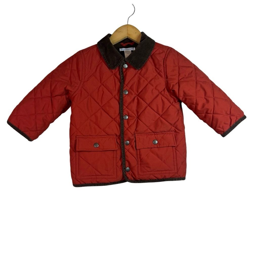 Janie and Jack Boys Orange Brown Quilted Jacket Fleece Lined Size 12-24M Outdoor